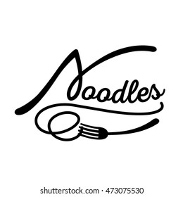 noodles logo design with spoon and fork in black color minimal look