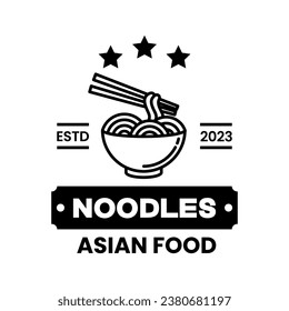Plantilla de diseño de logotipo de fideos aislada. Vector del logotipo de los fideos retro