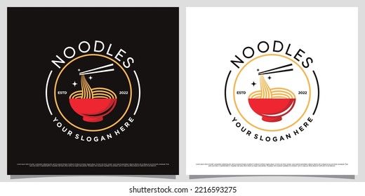 Noodles logo design vector illustration with bowl icon and creative element