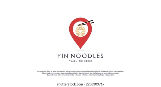 Noodles logo with pin location design illustration icon vector