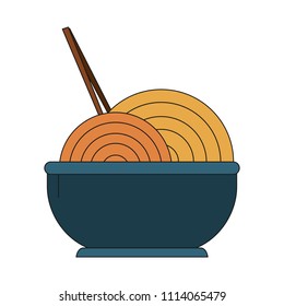 Noodles on bowl with chopsticks