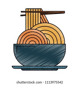 Noodles on bowl with chopsticks scribble