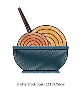 Noodles on bowl with chopsticks scribble