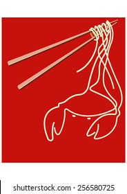 Noodles on chopsticks forming sea food, CRAB