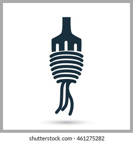 Noodles on the fork simple icon on the background