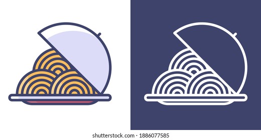 Noodles on a Plate Filled Line and Outline for your website design, icon, logo, app. Vector Premium EPS10