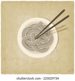 noodles on plate old background - vector illustration. eps 10