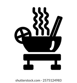 Noodles on a stove icon, representing cooking or traditional food preparation. Designed with a simple, clean style, ideal for culinary, food, or kitchen-related themes.