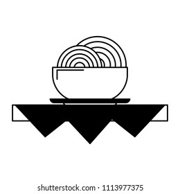 Noodles on table in black and white