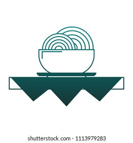 Noodles on table in blue lines