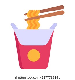 Noodles pack with chopsticks, flat icon