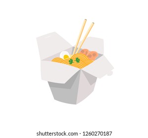 Noodles are packed in paper boxes isolated on white background.
