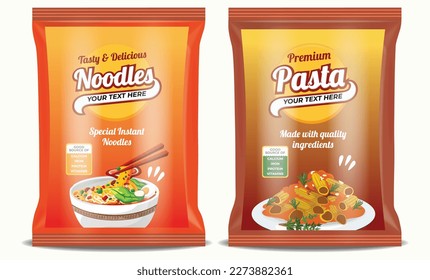 Noodles and Pasta packaging design, Pasta pouch design, Noodles label design, Chinese food packaging, Noodles logo, food packaging design editable vector illustration file