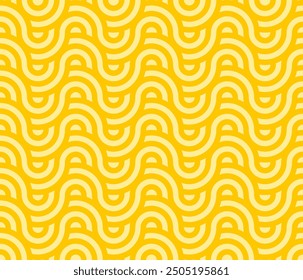 Patrón de fideos. Fideos japoneses o pasta italiana adorno instantáneo geométrico abstracto, tagliatelle amarillo spaghetti curva de onda lineal para restaurante Ilustración vectorial de doodle ordenada Obra de arte original