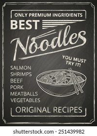 Noodles poster on chalkboard. 