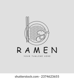 noodles or ra men logo line art simple minimalist vector illustration icon template design symbol food concept for restaurant business