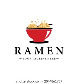noodles or ramen bowl logo vector vintage template icon design. chinese and japanese traditional or modern food concept symbol for restaurant business