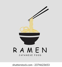 noodles or ram-en logo line art simple minimalist vector illustration icon template design symbol food concept for restaurant business