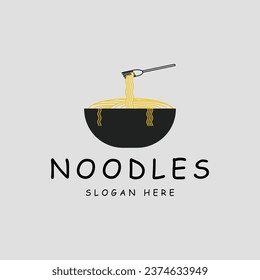 noodles or ram-en logo line art simple minimalist vector illustration icon template design symbol food concept for restaurant business