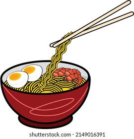 Noodles Red Bowl Vector Illustration Chinese Stock Vector (Royalty Free ...