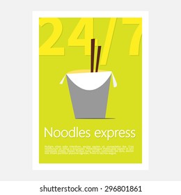 Noodles restaurant poster. Template poster of  noodles restaurant. Flat style illustration