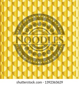 Noodles shiny golden badge. Scales pattern. Vector Illustration. Detailed.