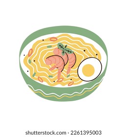 noodles with shrimp. hand drawn vector illustration in flat style