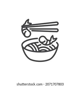 Noodles with shrimp line icon. linear style sign for mobile concept and web design. Noodle soup with shrimp outline vector icon. Symbol, logo illustration. Vector graphics