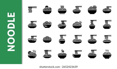 Ícone de silhueta de macarrão: cozinha asiática, massa e refeição preto vetor