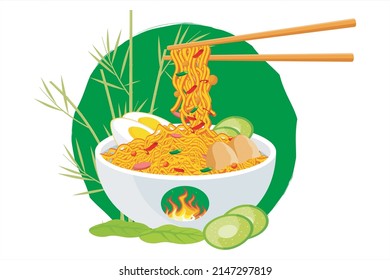 Noodles. Spicy noodles. Asian food. Noodle food vector illustration