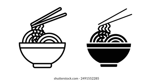 Noodles vector icon set in black color.