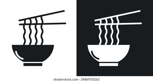 Noodles vector icon set in solid black and white color
