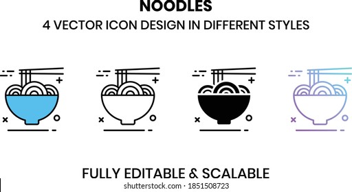 Iconos de ilustración vectorial de fideos en estilos diferentes