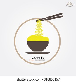 noodles.Chinese cuisine Logo noodles plate design vector template. Asian food restaurant.vector illustration