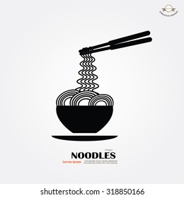 noodles.Chinese cuisine Logo noodles plate design vector template. Asian food restaurant.vector illustration