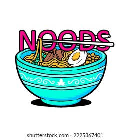 Ilustración del vector del logotipo del cuenco de fideos de Noods