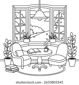 Nook table illustration vector style coloring page