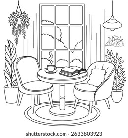Nook table illustration vector style coloring page
