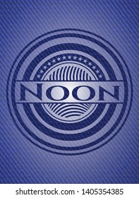 Noon badge with denim background. Vector Illustration. Detailed.