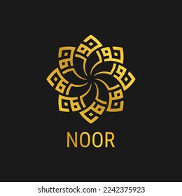 Noor, Arabic Name Creative Arabic typography. Mean in English Beatuful light, Arabic Kufi Calligraphy Vector Logo and Identity