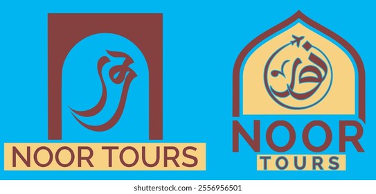 Noor Tours logo, Arabic calligraphy name "Noor" is an Arabic word that translates to "light" in English. It is a common name in Arabic-speaking countries and is often 