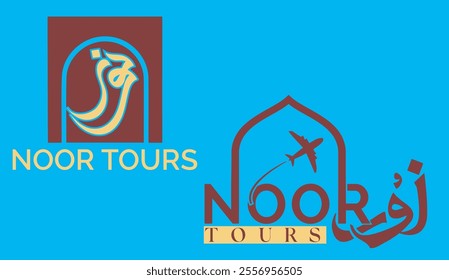 Noor Tours logo, Arabic calligraphy name "Noor" is an Arabic word that translates to "light" in English. It is a common name in Arabic-speaking countries and is often 