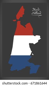 Noord-Holland Netherlands map with Dutch national flag illustration