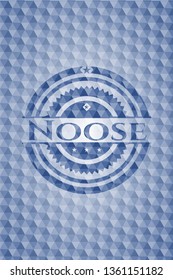 Noose blue emblem with geometric pattern background.