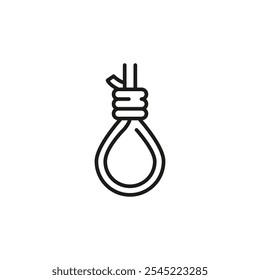 Noose icon. Simple outline illustration of a noose, often associated with themes of death, execution, or despair. This image is suitable for designs addressing topics of justice. Vector illustration