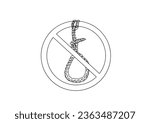 Noose inside the sign is prohibited. Abolition of the death penalty. World Day Against the Death Penalty. One line drawing for different uses. Vector illustration.