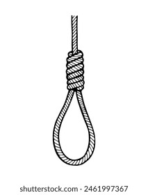 Noose, rope. Vector illustration on white background. Symbol of suicide, hanging, death