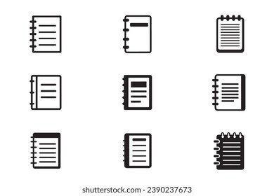Nootbook Icon Set: Collection of Flat, Outline and Pictogram Symbols for Document, File, Note, Text and Office