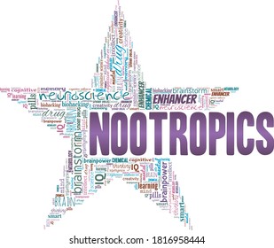 Nootropics vector illustration word cloud isolated on a white background.
