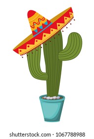 nopal cactus in pot with mexican hat